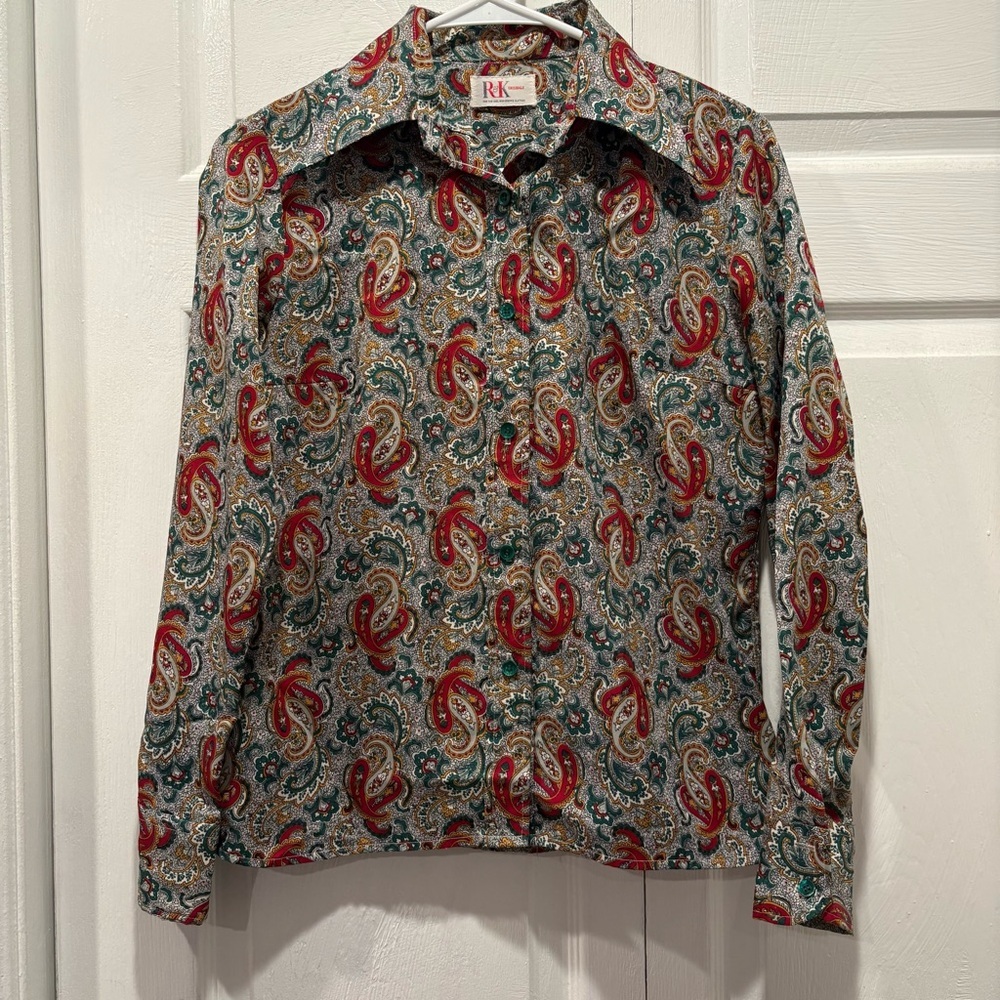 Vintage R&K Originals Paisley Long Sleeve Button Up Top - Size Small